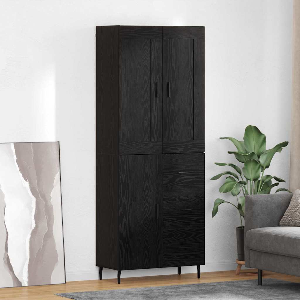 Credenza con cassetto 2 pcs Rovere Nero Legno multistrato