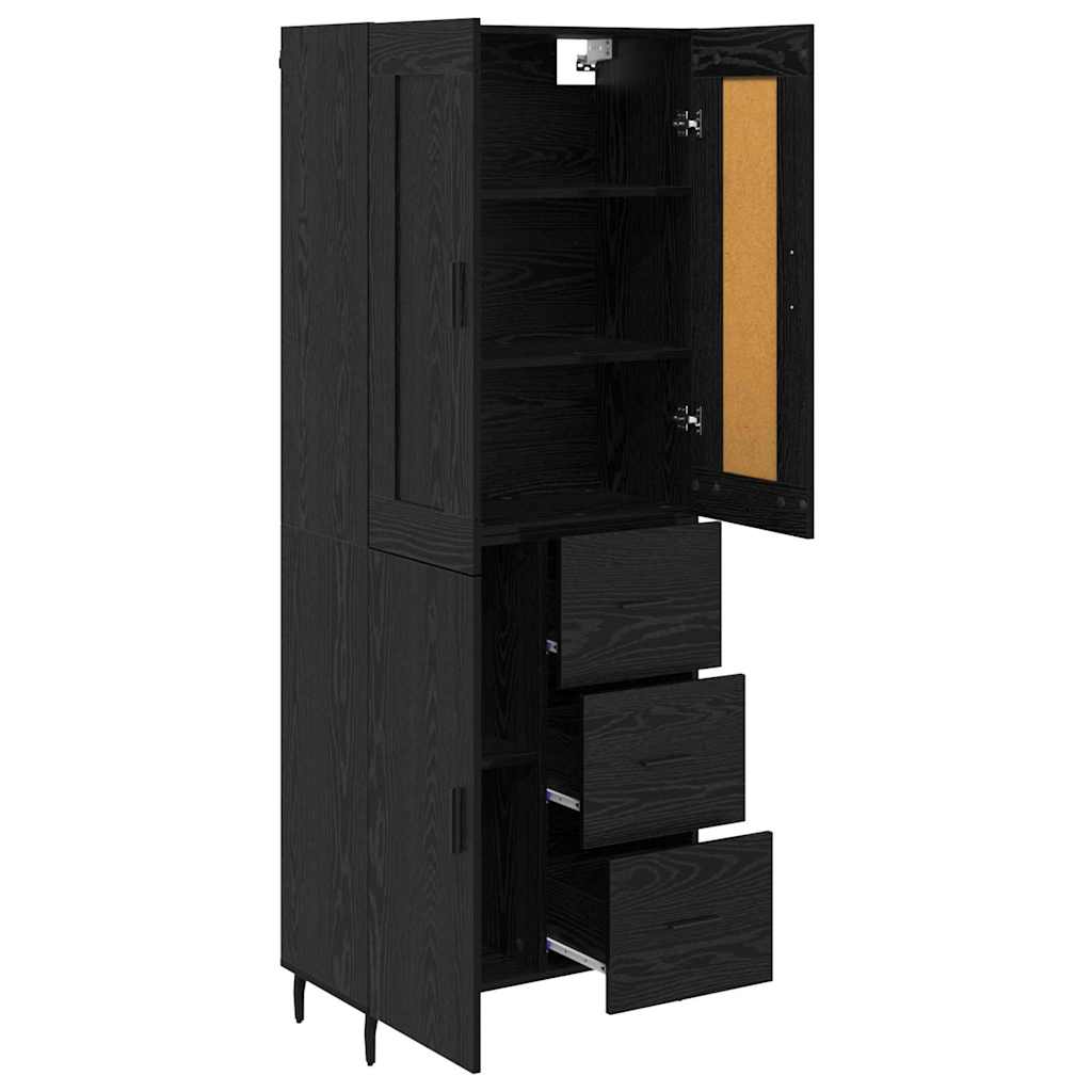 Credenza con cassetto 2 pcs Rovere Nero Legno multistrato