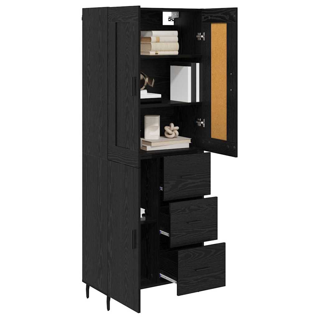 Credenza con cassetto 2 pcs Rovere Nero Legno multistrato
