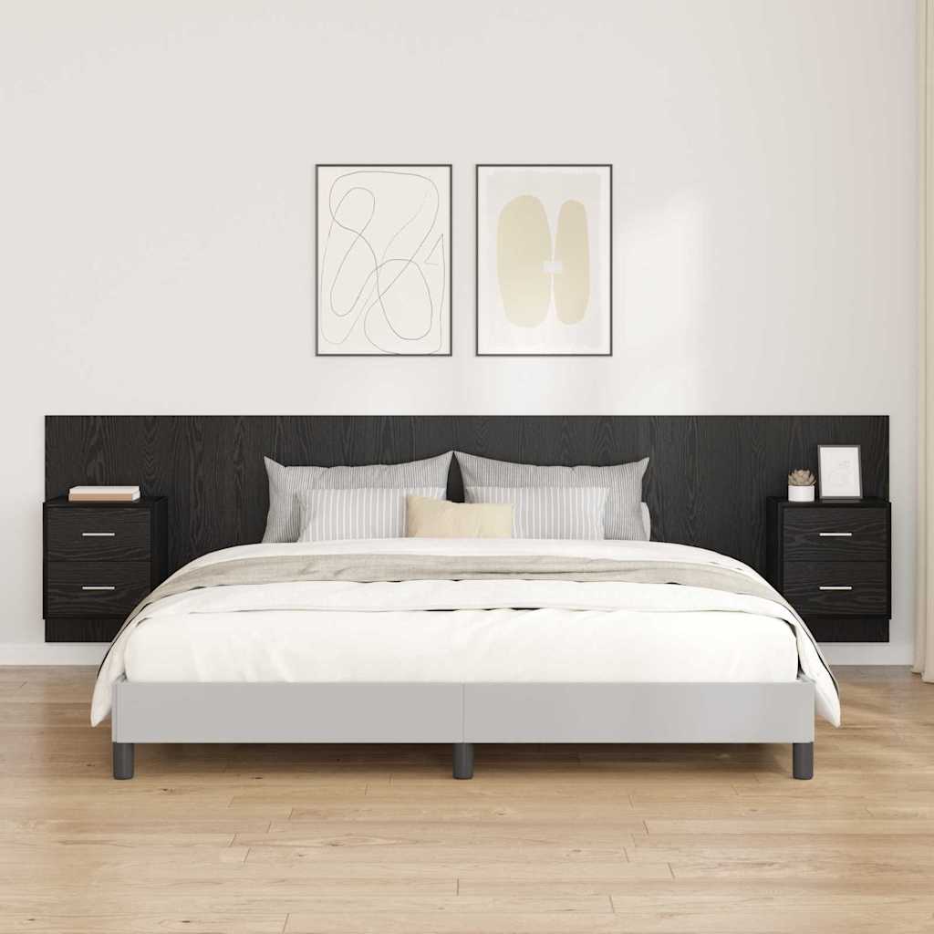 Testata con Comodino 3 pcs Rovere Nero Legno multistrato