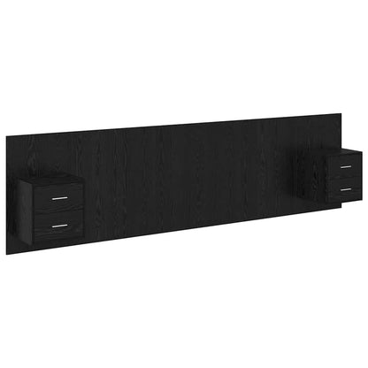 Testata con Comodino 3 pcs Rovere Nero Legno multistrato