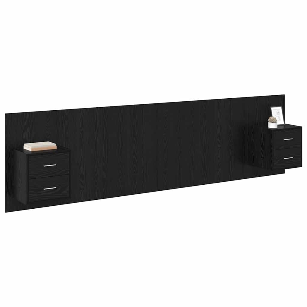 Testata con Comodino 3 pcs Rovere Nero Legno multistrato