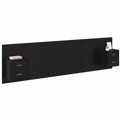 Testata con Comodino 3 pcs Rovere Nero Legno multistrato