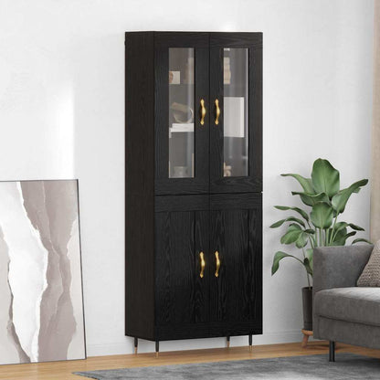 Credenza 2 pcs Rovere Nero Legno multistrato