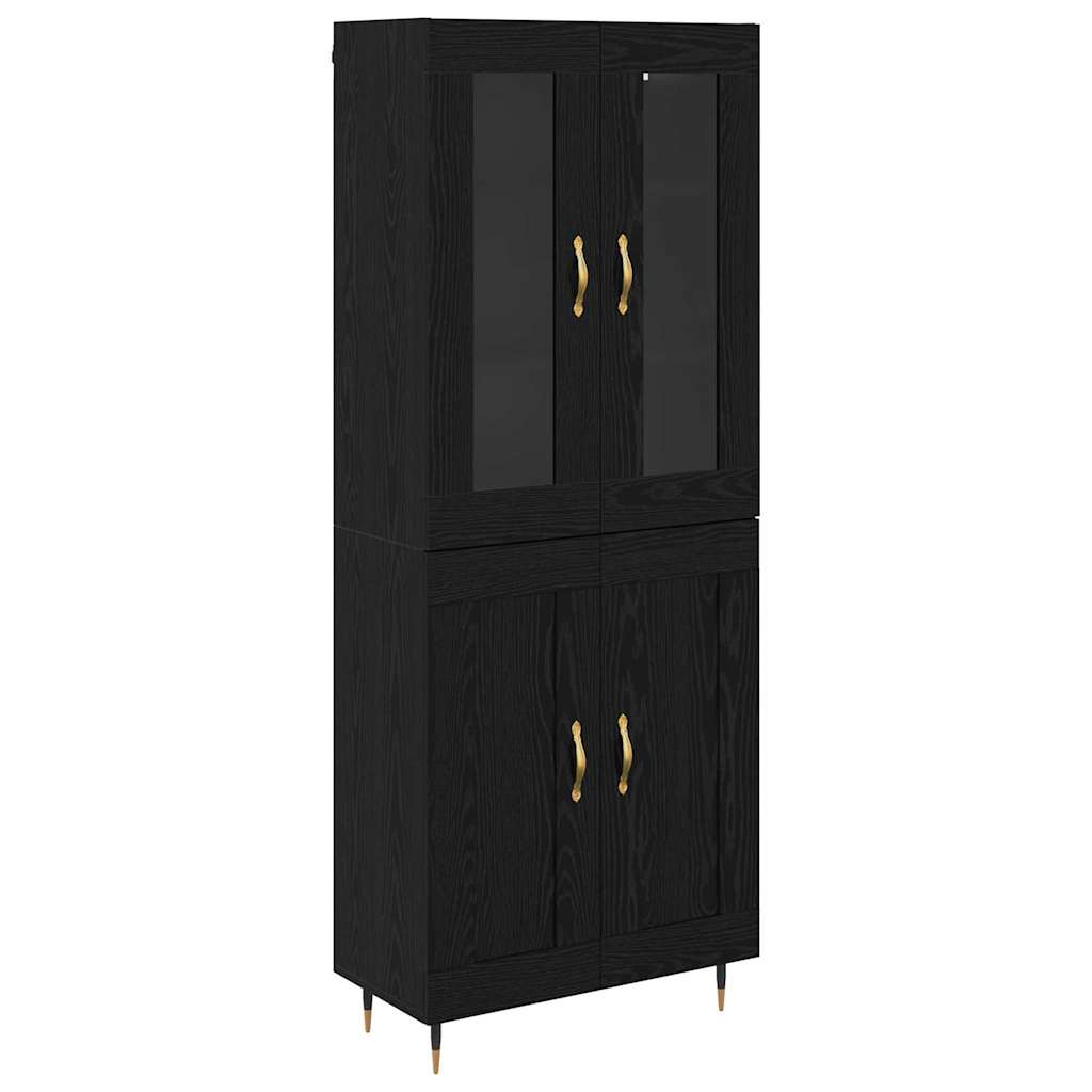 Credenza 2 pcs Rovere Nero Legno multistrato