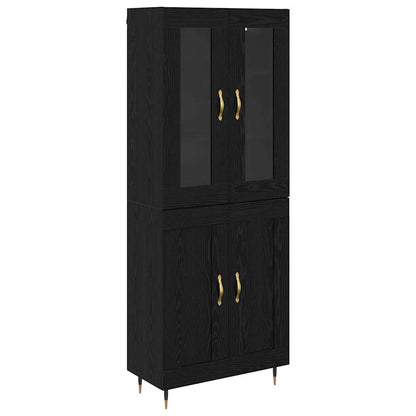 Credenza 2 pcs Rovere Nero Legno multistrato