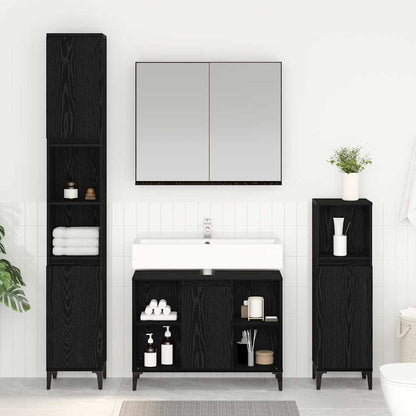 Set di mobili per il bagno 3 pcs Rovere Nero Legno multistrato