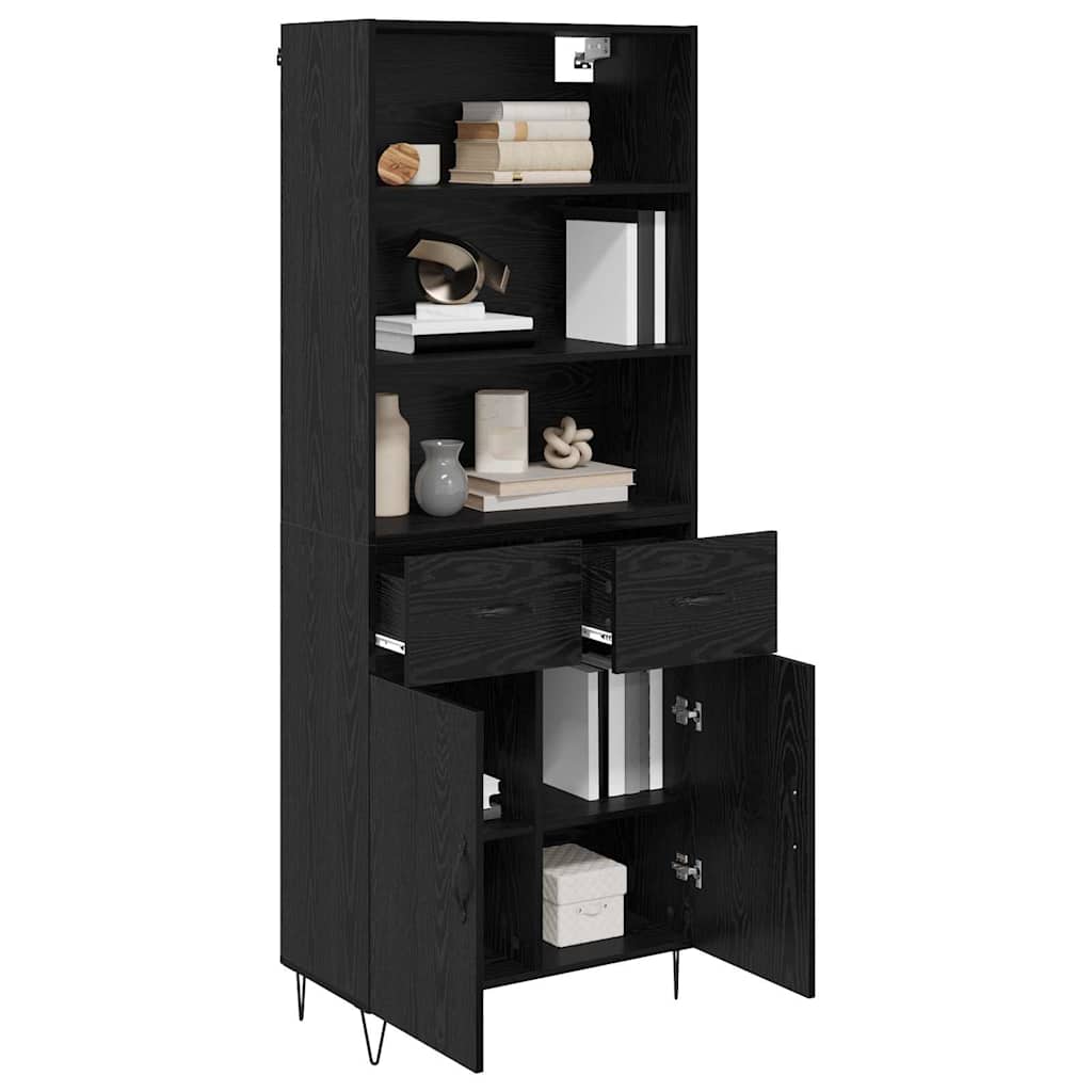 Credenza con cassetto 2 pcs Rovere Nero Legno multistrato