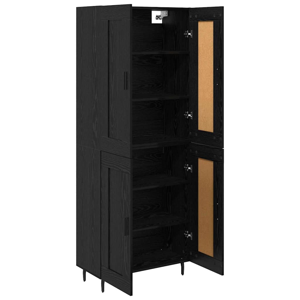Credenza 2 pcs Rovere Nero Legno multistrato