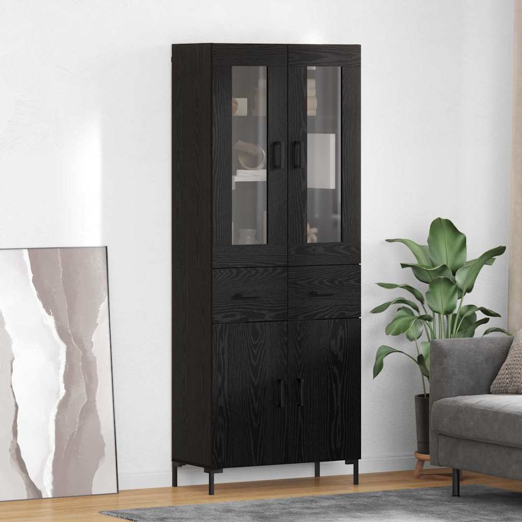Credenza con cassetto 2 pcs Rovere Nero Legno multistrato