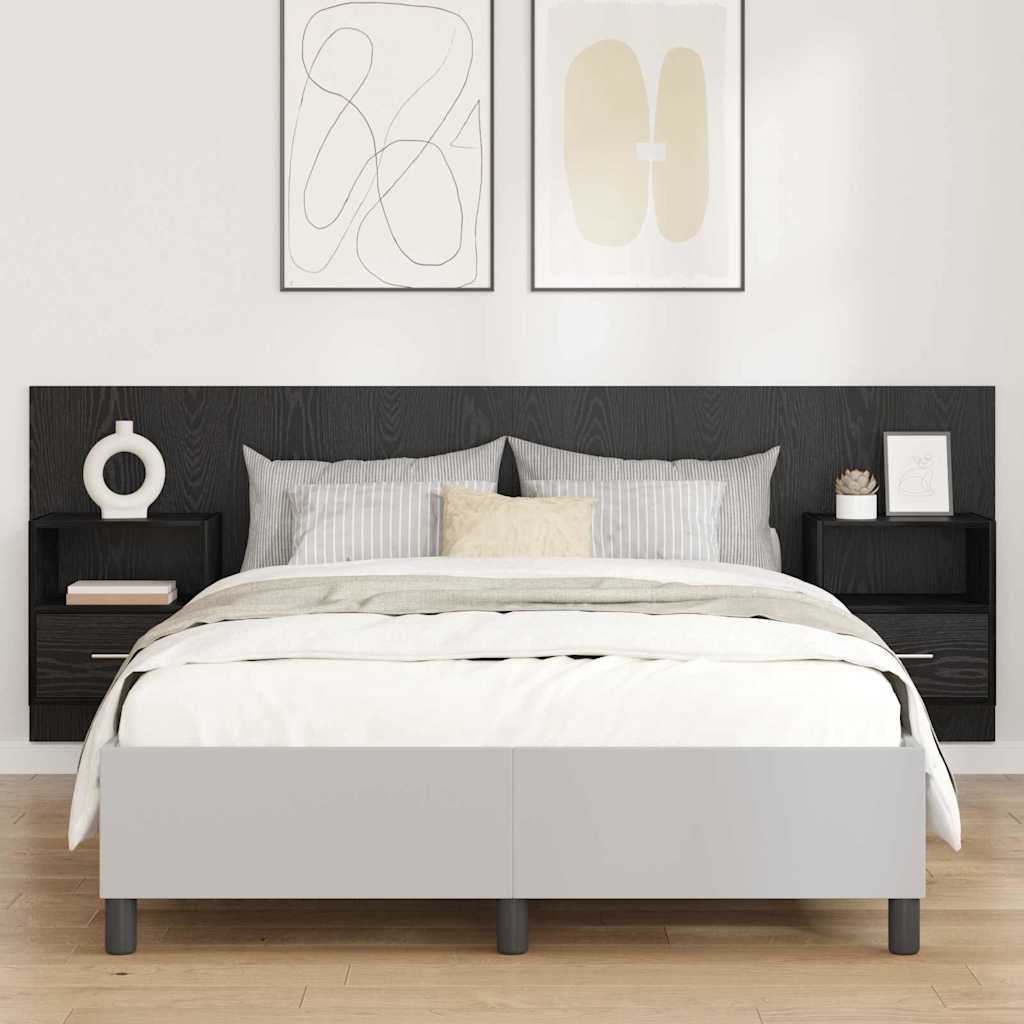 Testata con Comodino 3 pcs Rovere Nero Legno multistrato