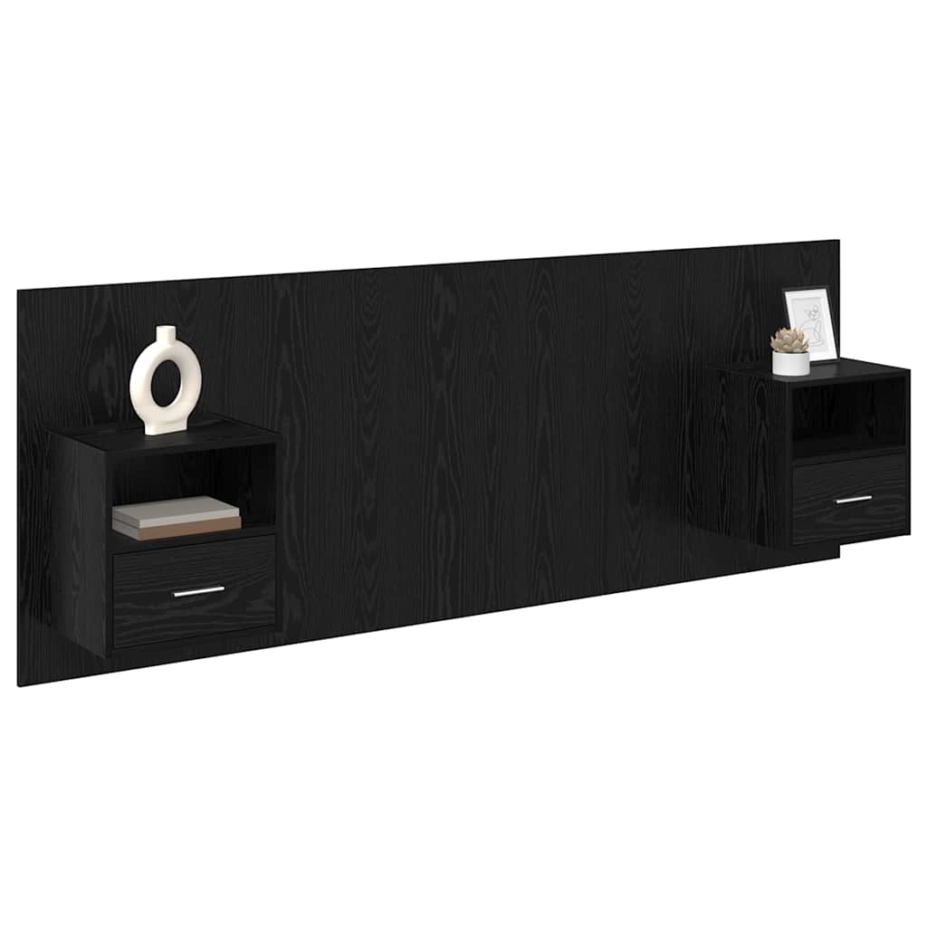 Testata con Comodino 3 pcs Rovere Nero Legno multistrato