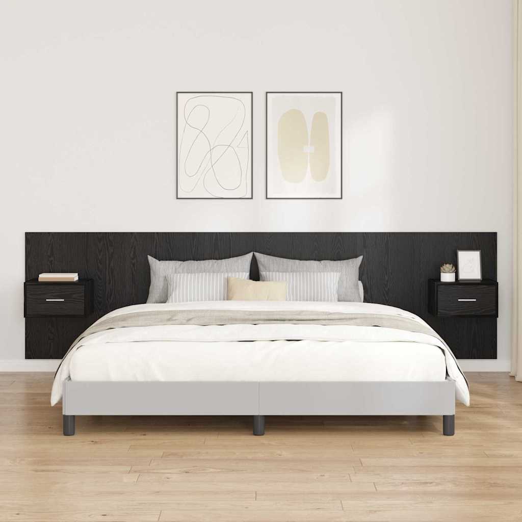 Testata con Comodino 3 pcs Rovere Nero Legno multistrato