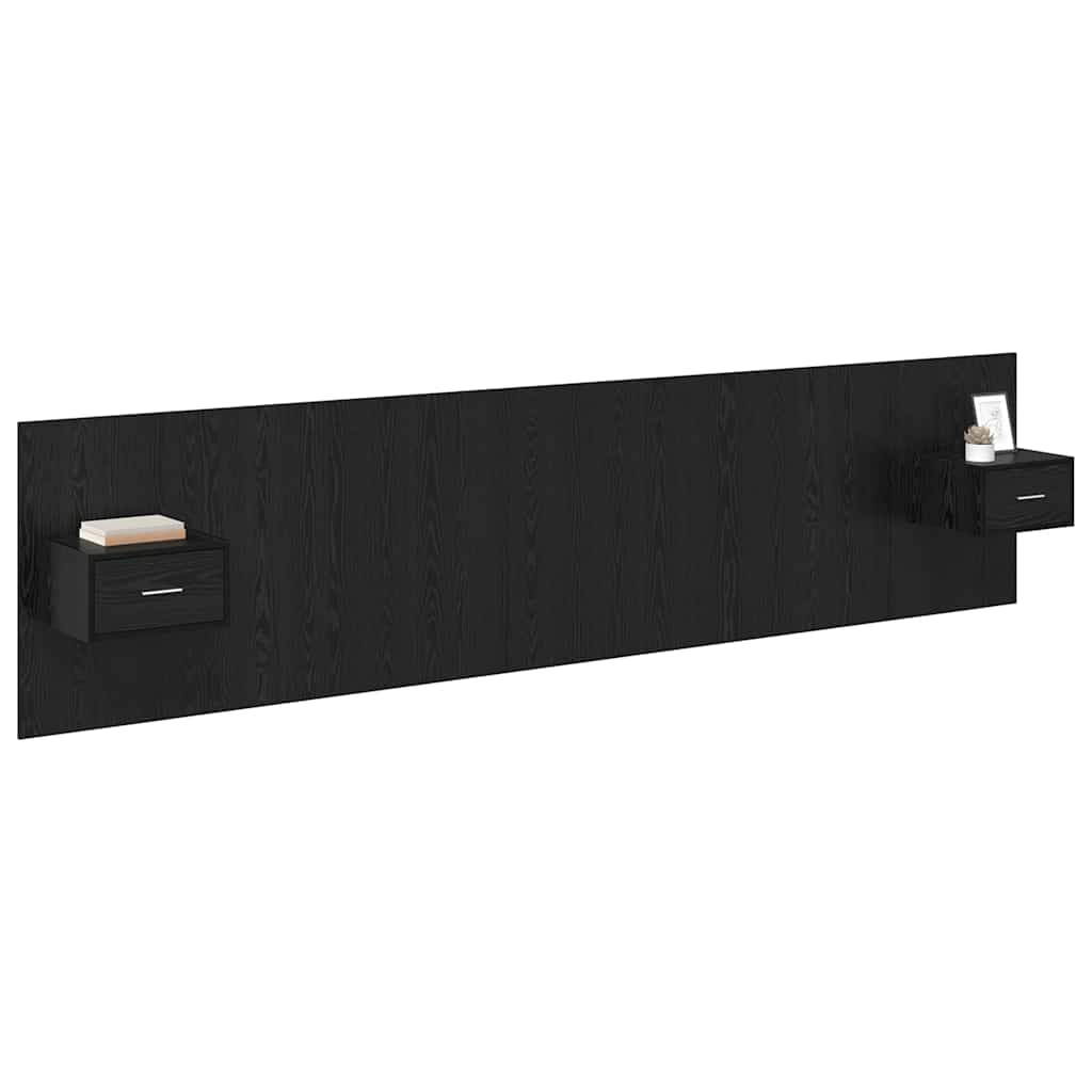 Testata con Comodino 3 pcs Rovere Nero Legno multistrato