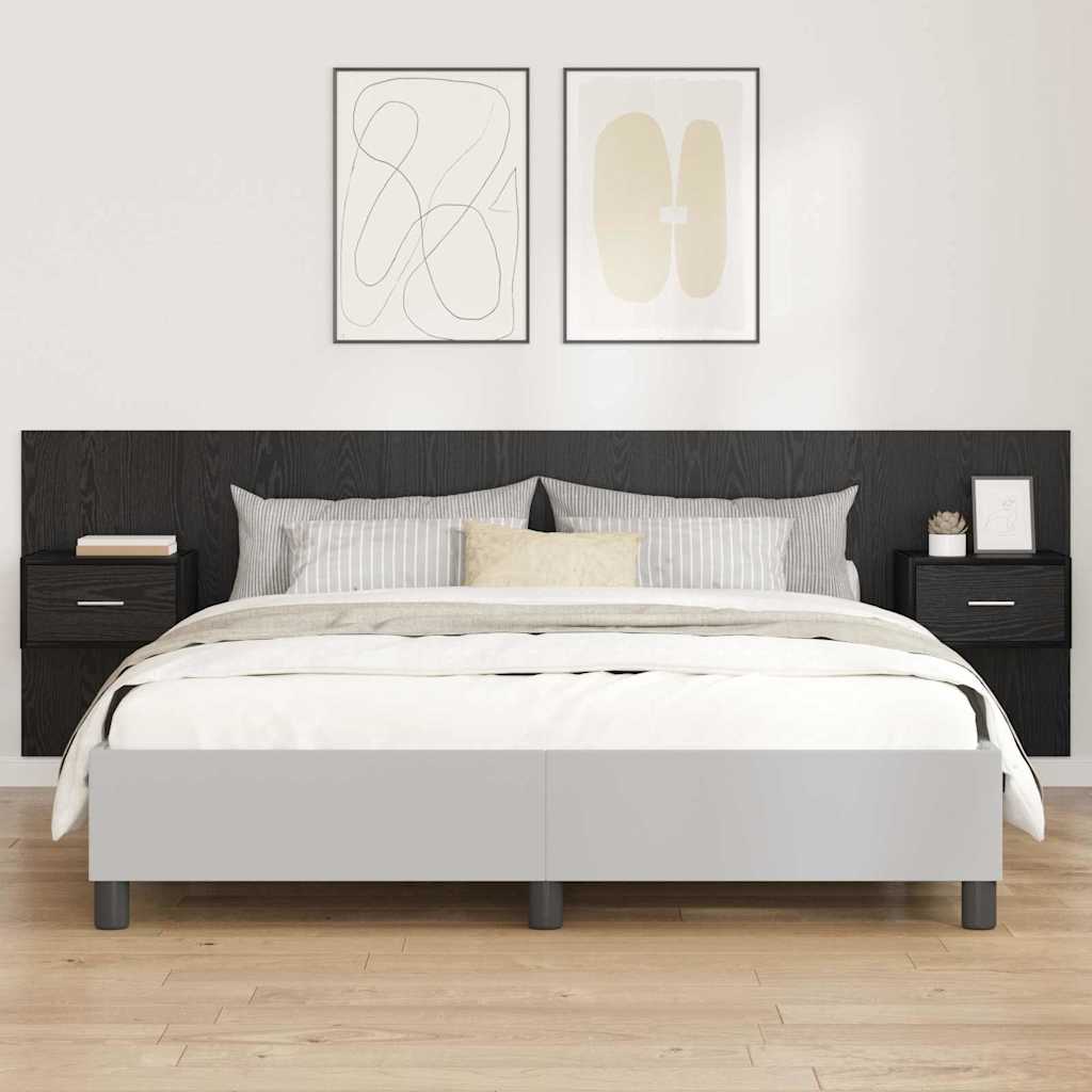 Testata con Comodino 3 pcs Rovere Nero Legno multistrato