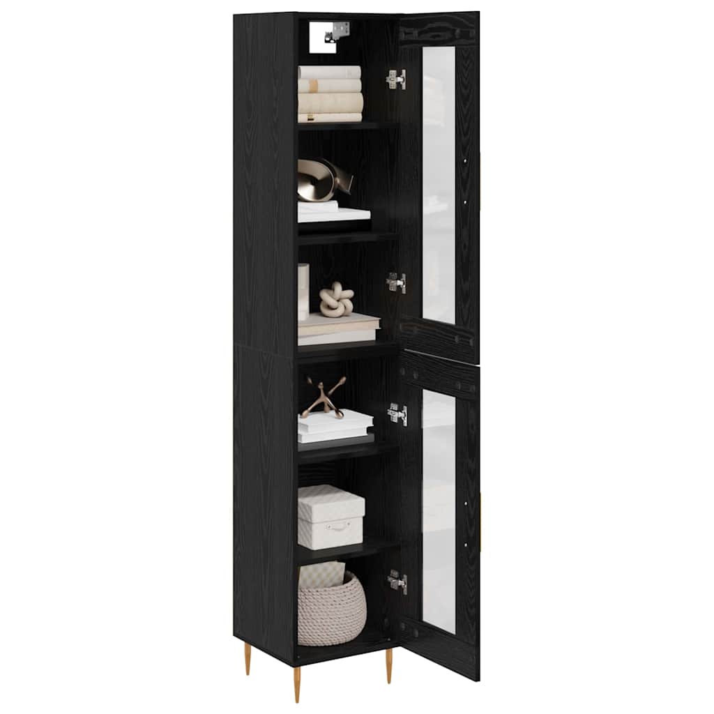 Credenza 2 pcs Rovere Nero Vetro