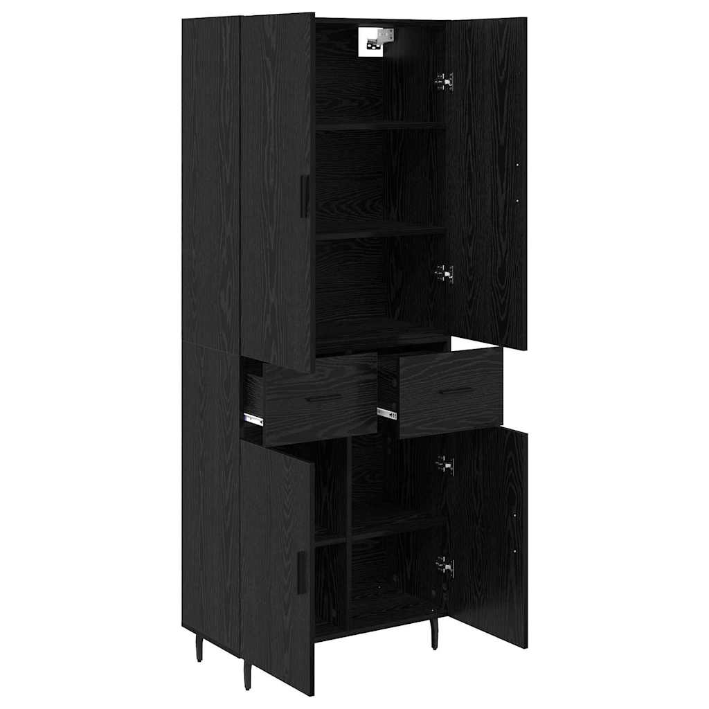 Credenza 2 pcs Rovere Nero Legno Stratificato e Vetro