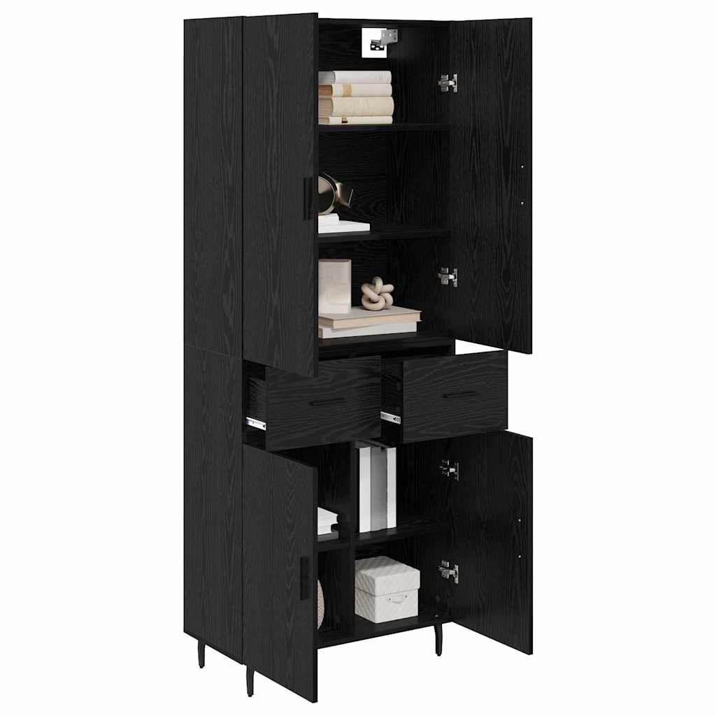 Credenza 2 pcs Rovere Nero Legno Stratificato e Vetro