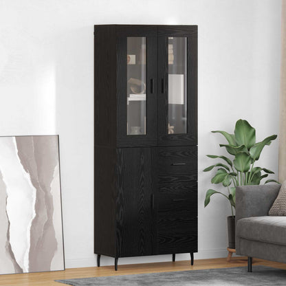 Credenza 2 pcs Rovere Nero Legno Stratificato e Vetro