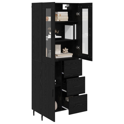 Credenza 2 pcs Rovere Nero Legno Stratificato e Vetro
