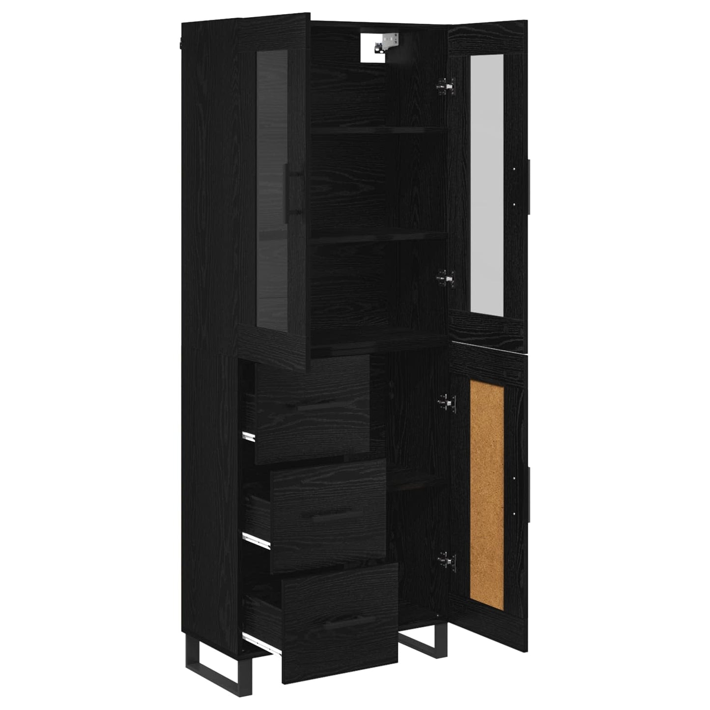 Credenza 2 pcs Rovere Nero Legno Stratificato e Vetro