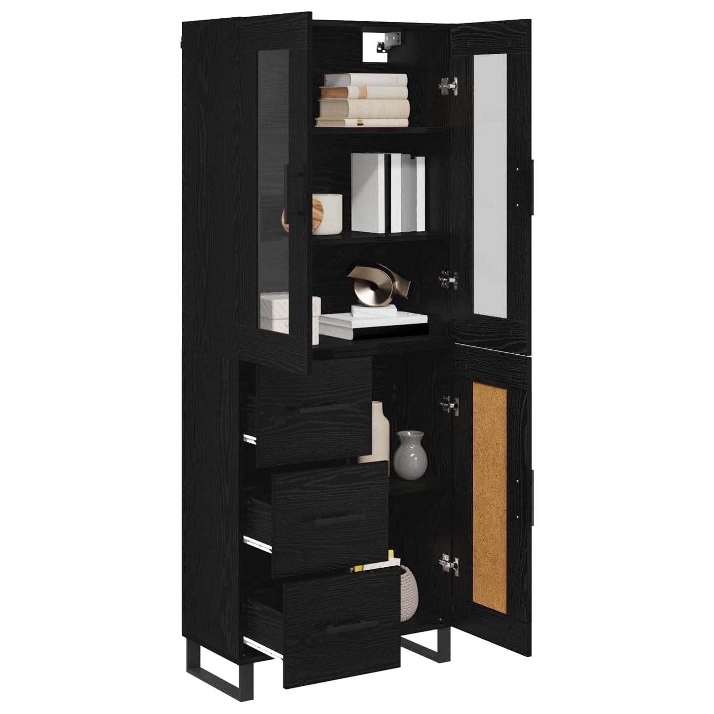 Credenza 2 pcs Rovere Nero Legno Stratificato e Vetro