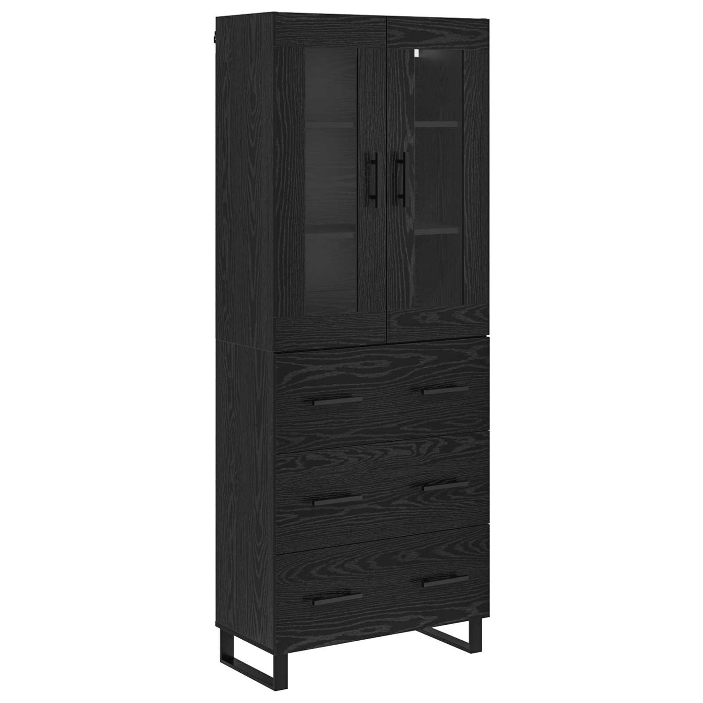 Credenza 2 pcs Rovere Nero Legno Stratificato e Vetro