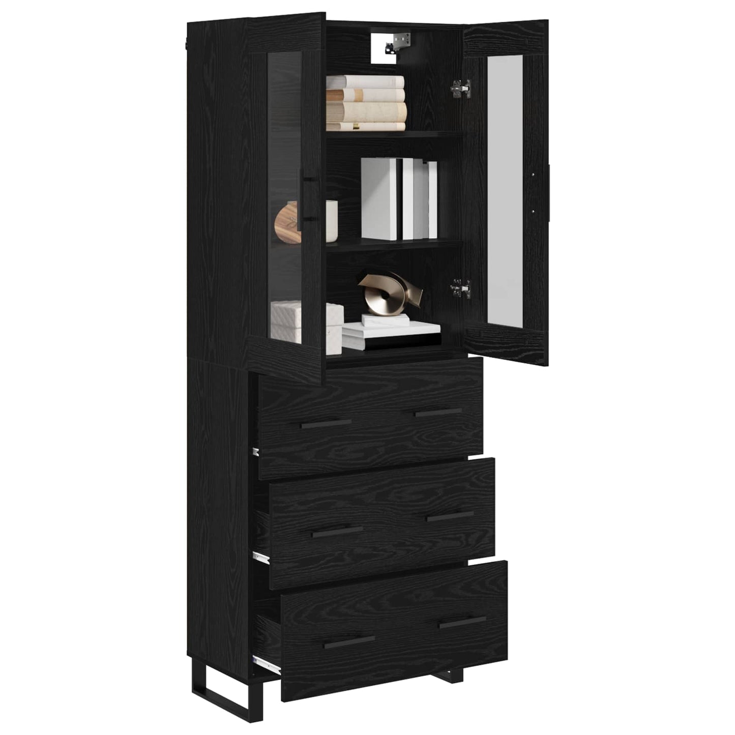 Credenza 2 pcs Rovere Nero Legno Stratificato e Vetro