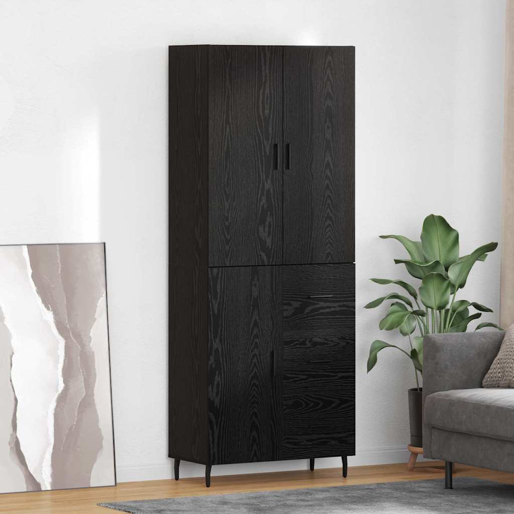 Credenza 2 pcs Rovere Nero Legno Stratificato e Vetro