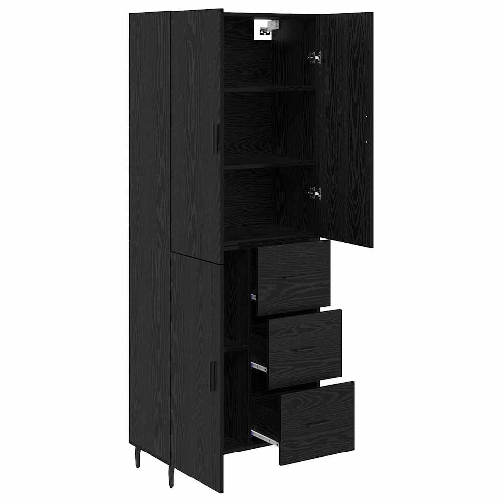 Credenza 2 pcs Rovere Nero Legno Stratificato e Vetro