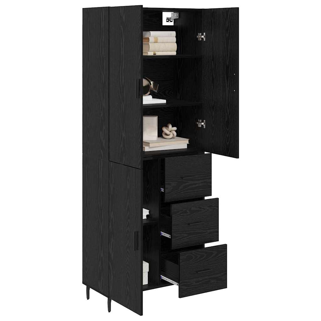 Credenza 2 pcs Rovere Nero Legno Stratificato e Vetro