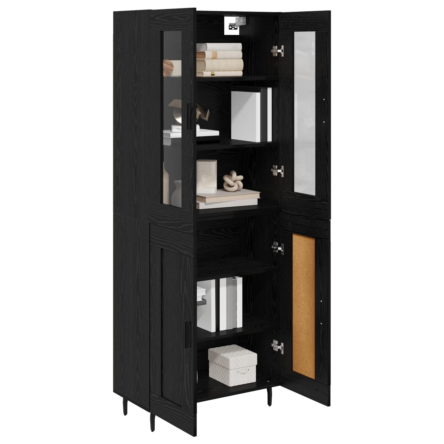 Credenza 2 pcs Rovere Nero Legno Stratificato e Vetro