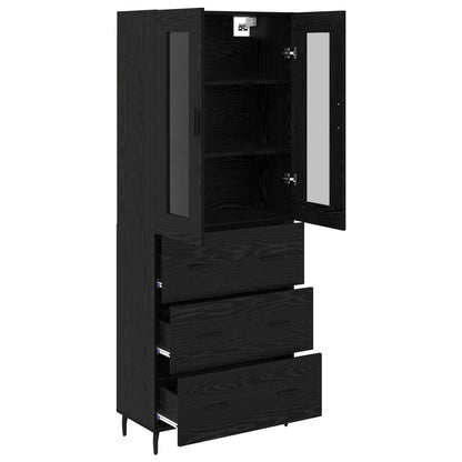 Credenza 2 pcs Rovere Nero Legno Stratificato e Vetro