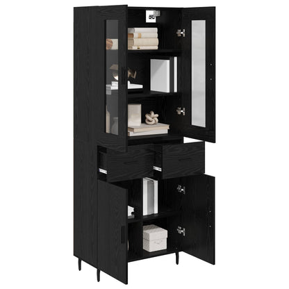 Credenza 2 pcs Rovere Nero Legno Stratificato e Vetro
