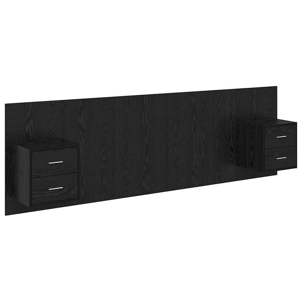Testata con Comodino 3 pcs Rovere Nero Legno multistrato