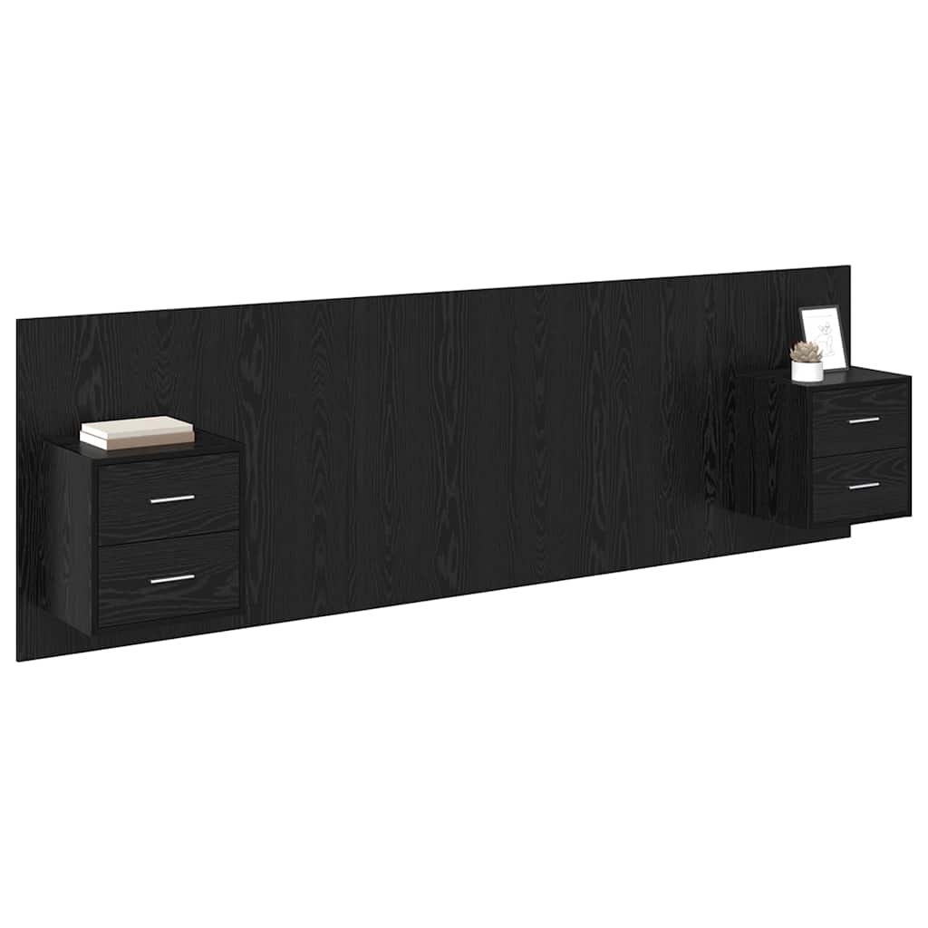 Testata con Comodino 3 pcs Rovere Nero Legno multistrato
