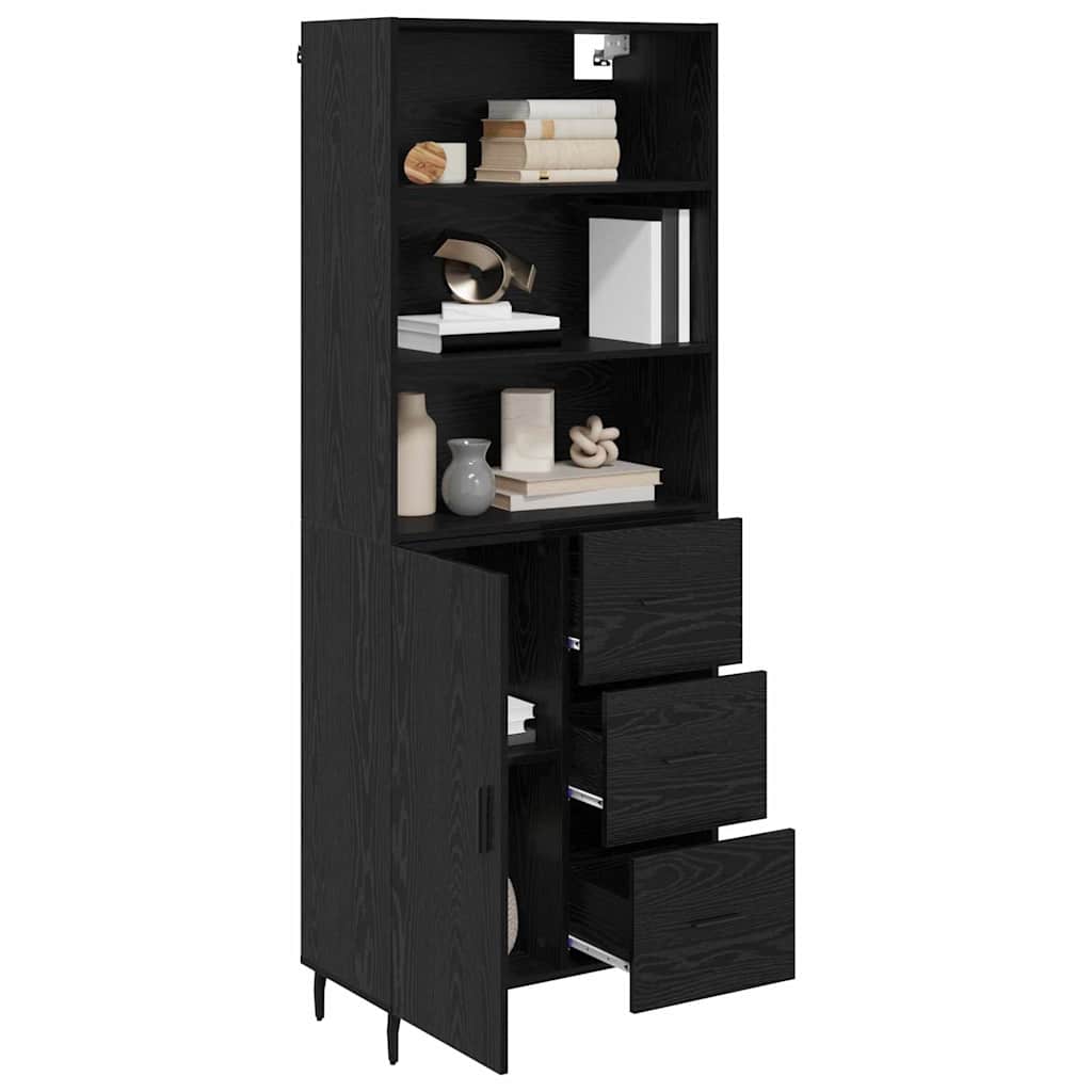 Credenza con cassetto Rovere Nero 69,5 x 34 x 180 cm