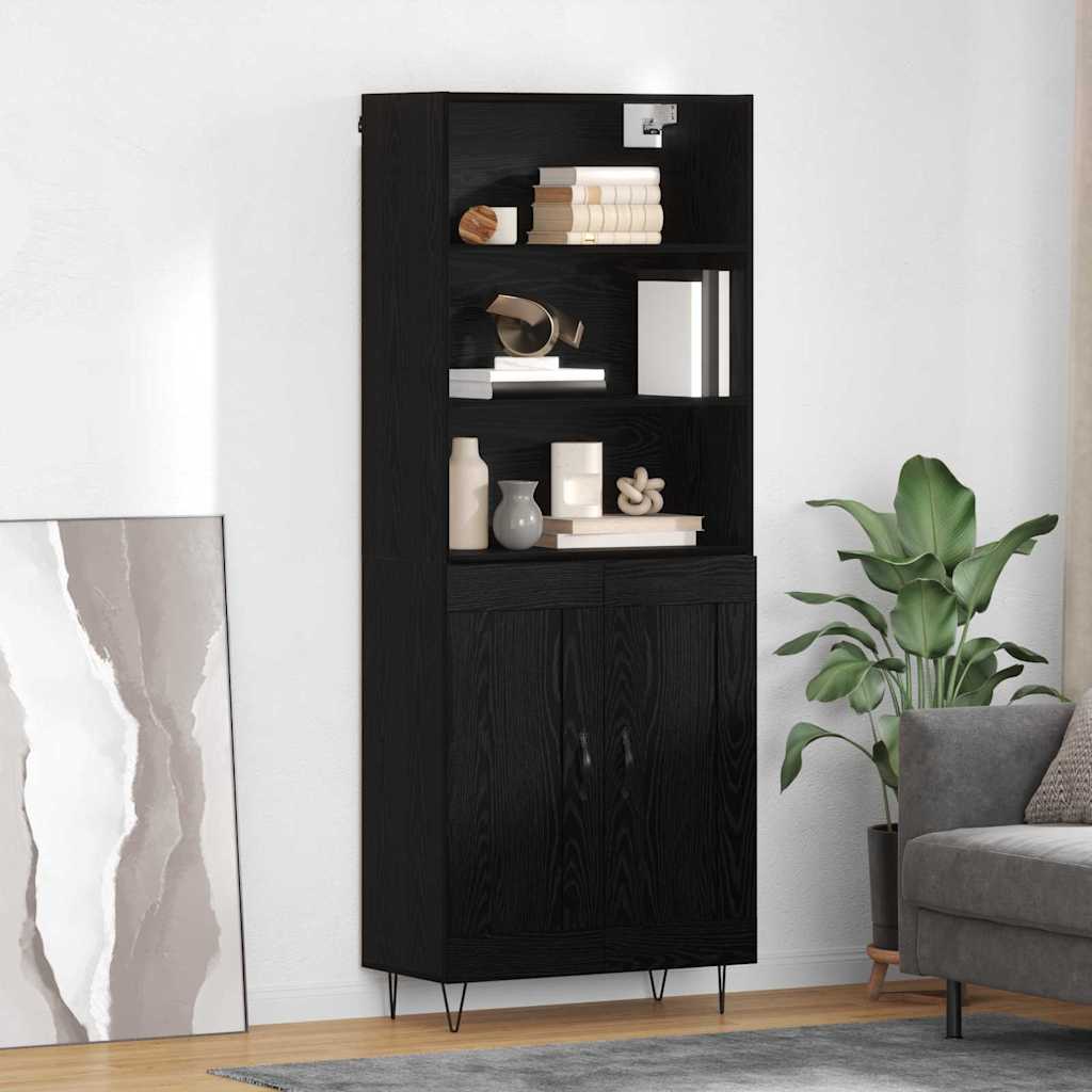 Credenza con cassetto 2 pcs Rovere Nero Legno multistrato