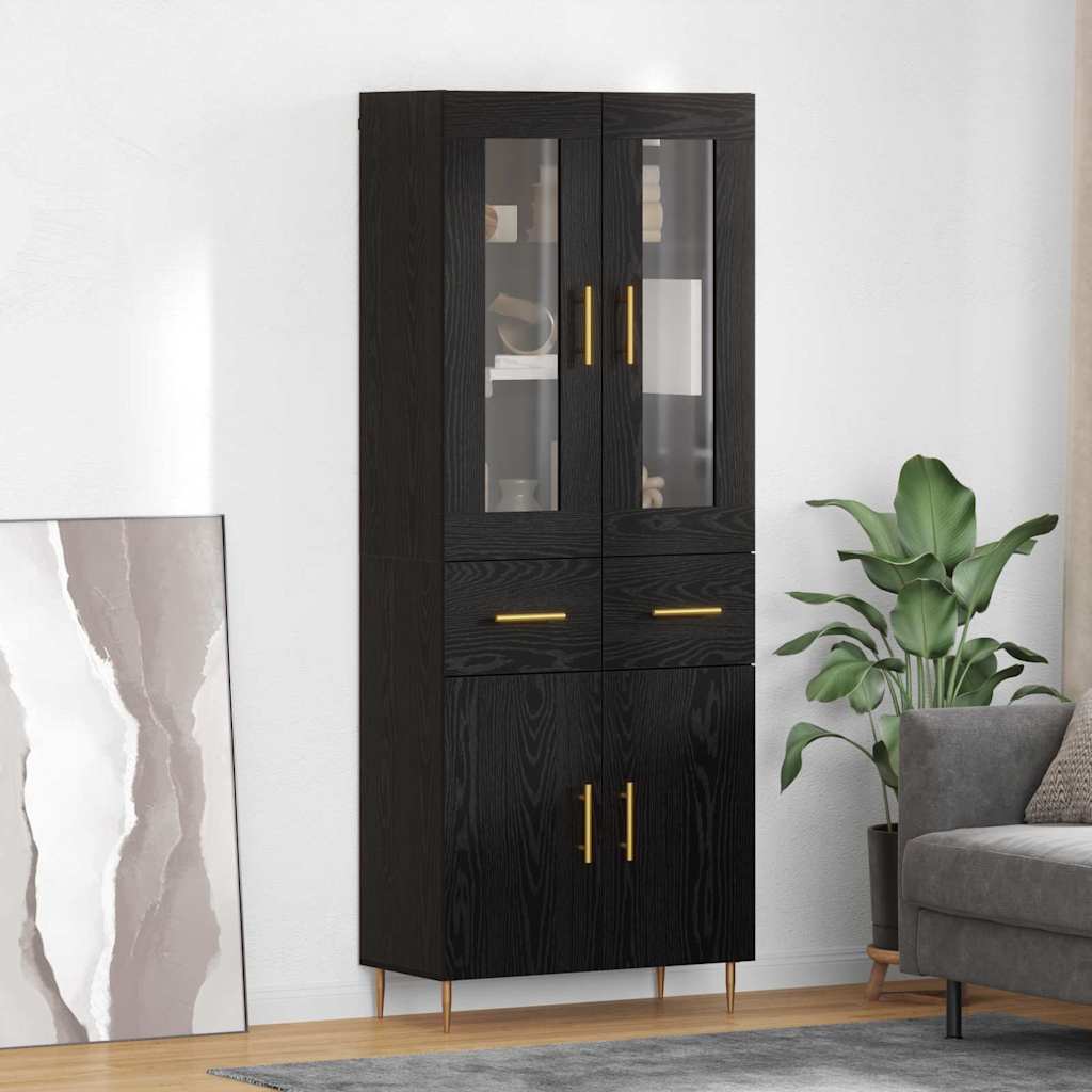 Credenza con cassetto 2 pcs Rovere Nero Legno multistrato
