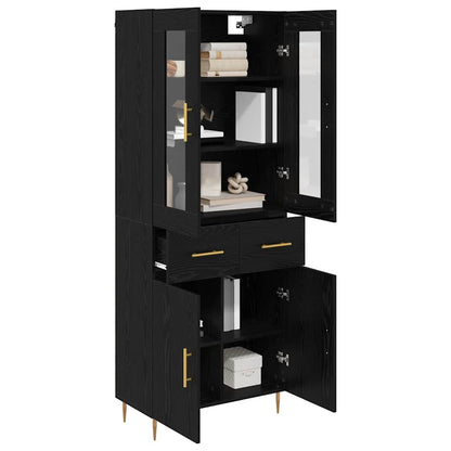 Credenza con cassetto 2 pcs Rovere Nero Legno multistrato