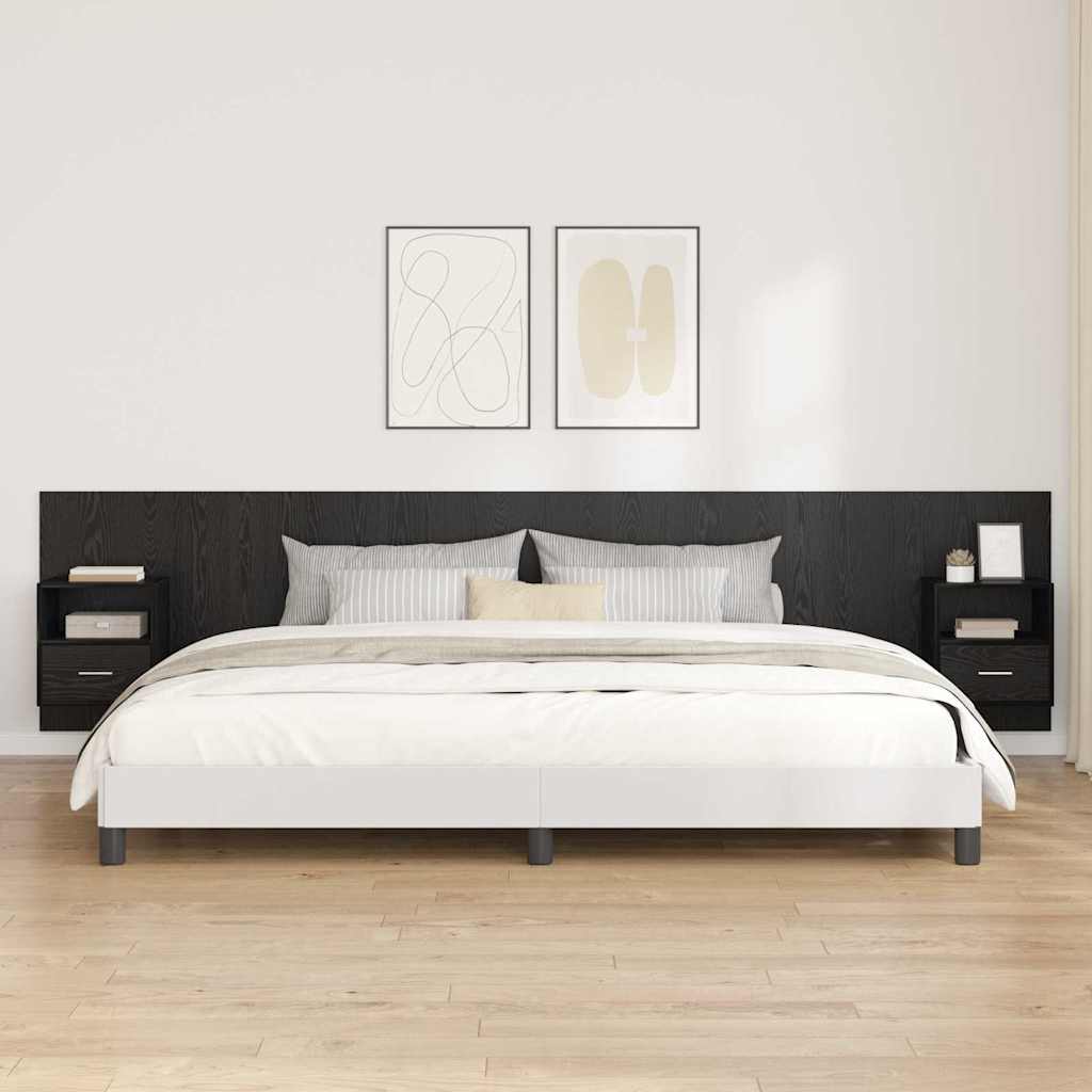 Testata con Comodino 3 pcs Rovere Nero Legno multistrato
