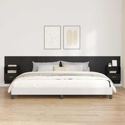 Testata con Comodino 3 pcs Rovere Nero Legno multistrato