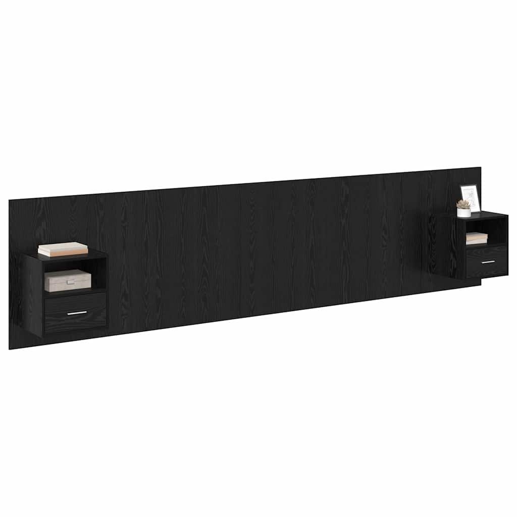 Testata con Comodino 3 pcs Rovere Nero Legno multistrato
