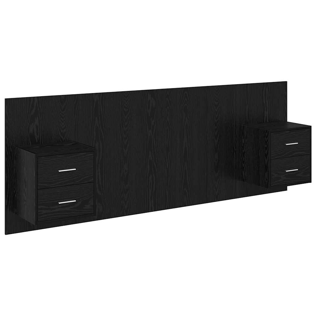 Testata con Comodino 3 pcs Rovere Nero Legno multistrato