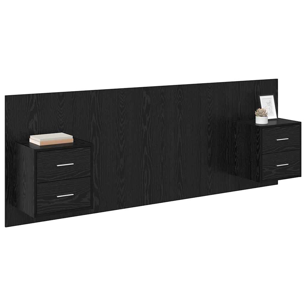 Testata con Comodino 3 pcs Rovere Nero Legno multistrato