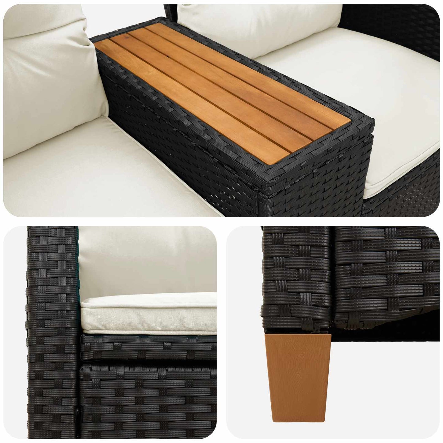 Panchina reclinabile con tavolo Nero e Bianco Crema polyrattan