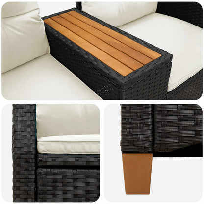 Panchina reclinabile con tavolo Nero e Bianco Crema polyrattan