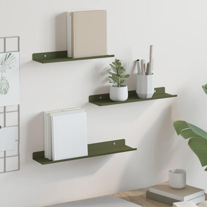 Mensola sospesa 3 pcs Verde oliva 40 x 9 x 2,5 cm Acciaio