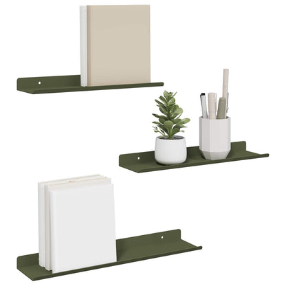 Mensola sospesa 3 pcs Verde oliva 40 x 9 x 2,5 cm Acciaio