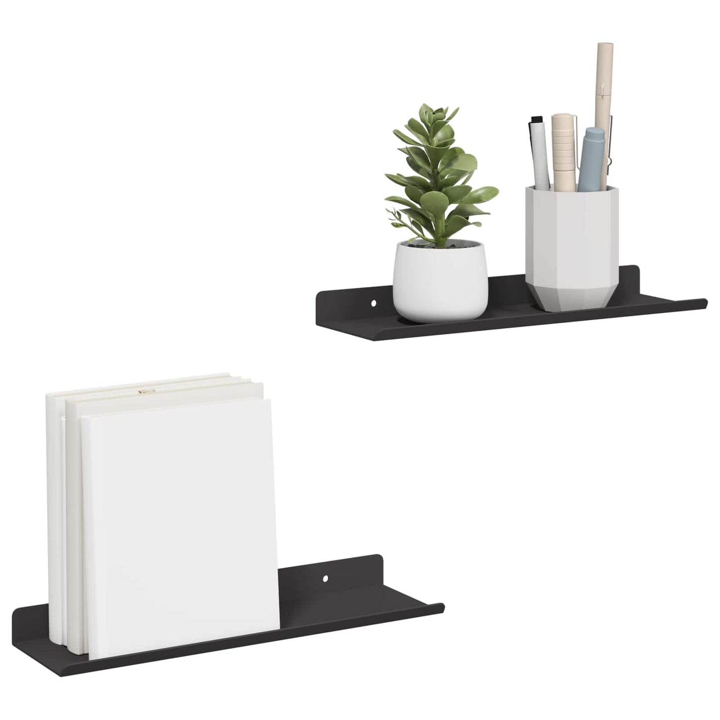 Mensola sospesa 2 pcs Nero 30 x 9 x 2,5 cm Acciaio